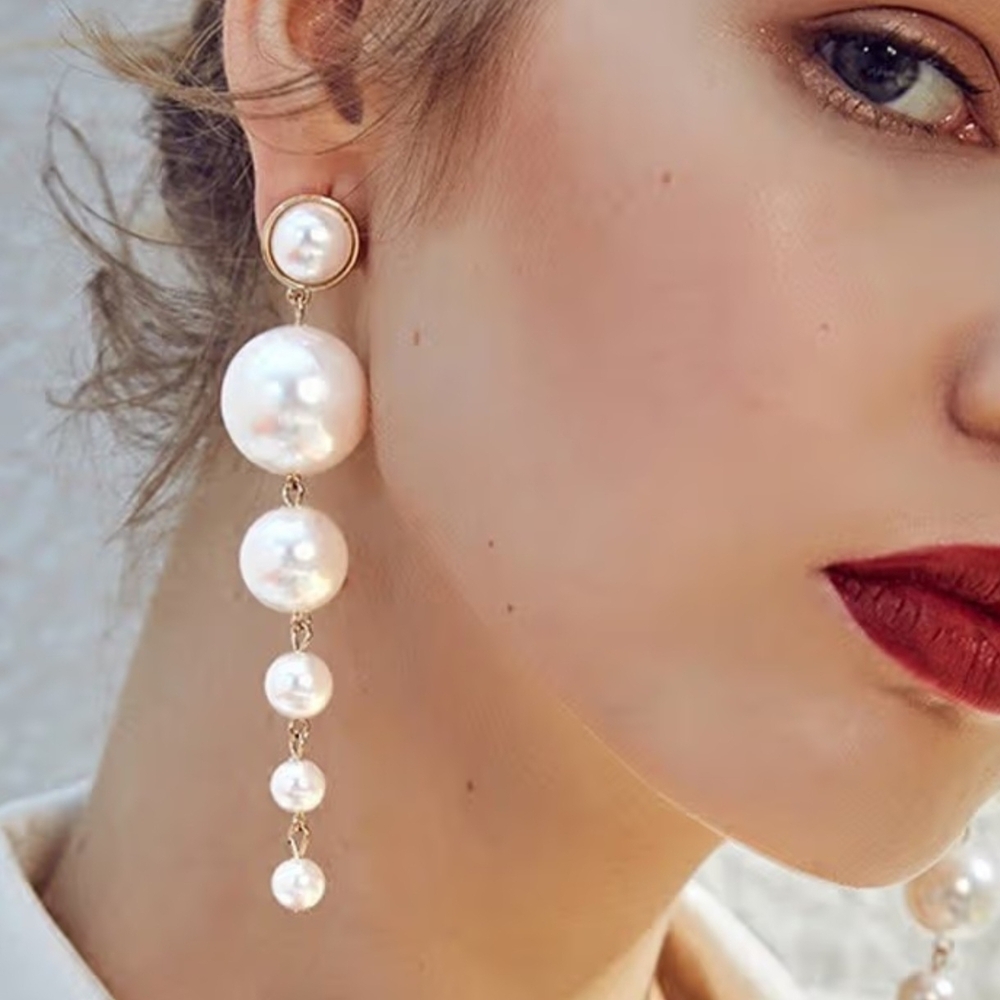 Elegant Pearl Drop Earrings - White Pearls with Gold Accents